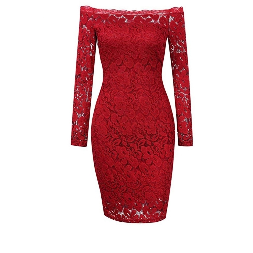 Red Off The Shoulder Sexy Lace Cocktail Dress